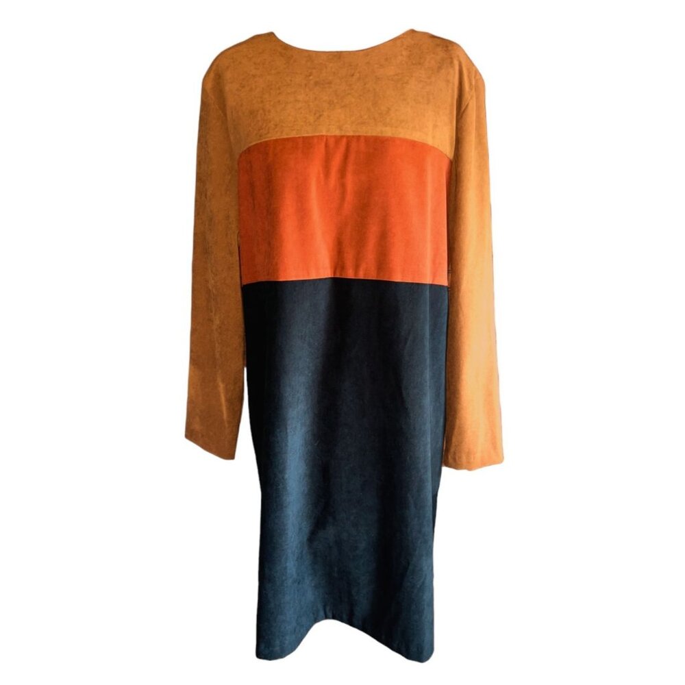 Vintage 1990s Citi Dress Colorblock Shift Dress With Long Sleeves Size 16